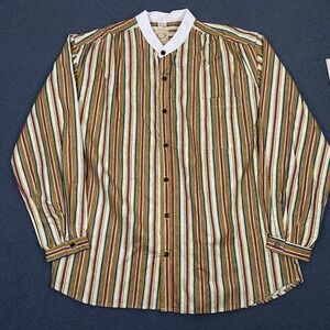 Wah Maker Band Collar Shirt Mens 2XL Striped Old Western Victorian Pioneer